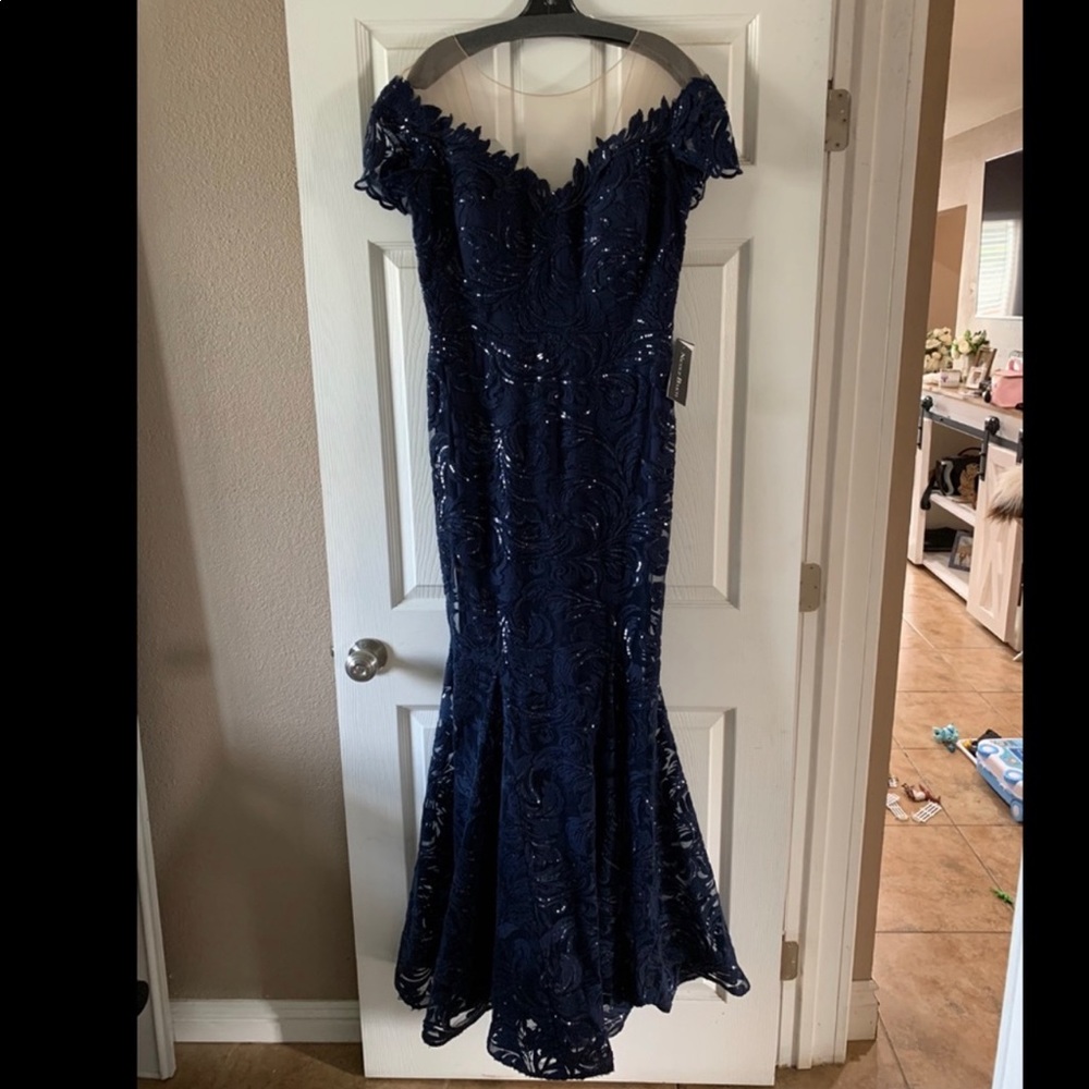Brand new Nicole Bakti formal navy blue gown